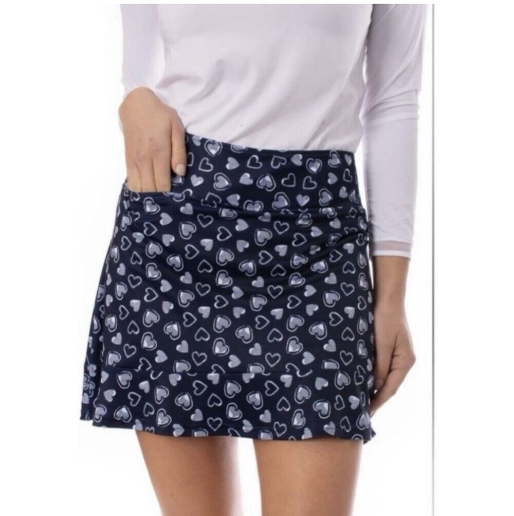 GOLFTINI Skirt Navy & White Crazy In Love Print Ruffle Hem Golf Pickleball Small